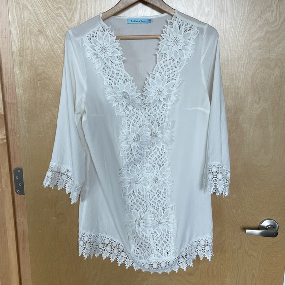 Solitaire Swim Beach Cover Up Embroidered Floral - Picture 1 of 6